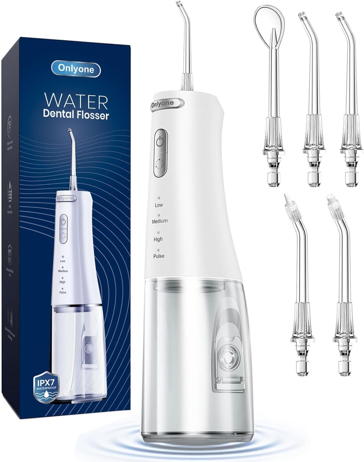 Onlyone Rechargeable Cordless Water Flosser with Adjustable Water Pressure for Daily Oral Care, Power Dental Flosser for Home and Travel Use, Portable Oral Irrigator for Sensitive Gums and Braces Care