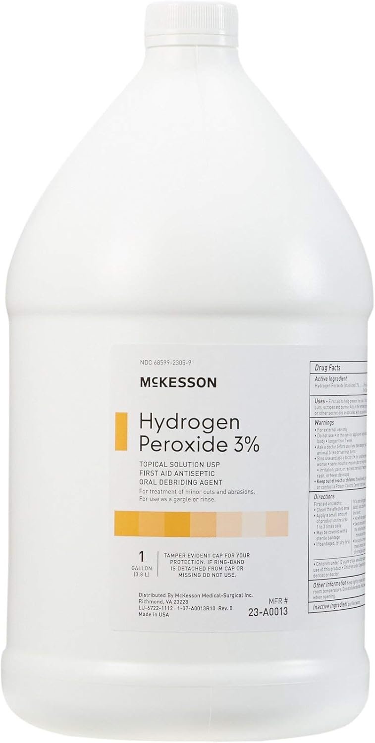 McKesson Hydrogen Peroxide 3%, 1 Gallon [Pack of 1] Topical Solution USP, First Aid Antiseptic, Oral Debriding Agent