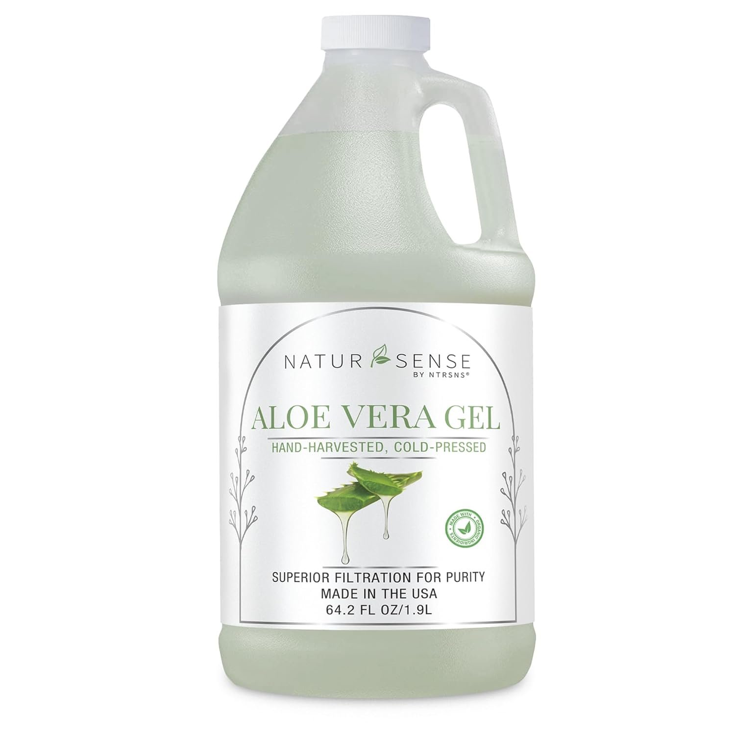 NaturSense Organic Aloe Vera Gel from 100% Pure Aloe. Great for Hair, Scalp, Face, Dry Skin, Acne, Sunburn, Sensitive Skin. Unscented, Same Formula, Organic Ingredients, 64.2 oz. (64.2 Fl. Oz.)