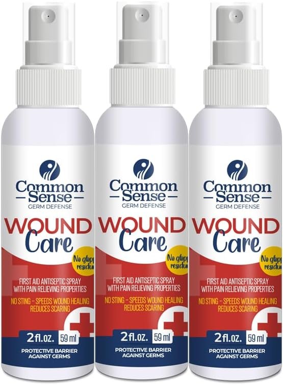 Common Sense Wound Care Antiseptic Spray by Smart, First Aid Cleansing Spray for Minor Cuts, Scrapes and Burns, Helps Ease Pain, 3 Pack (2 fl. oz)