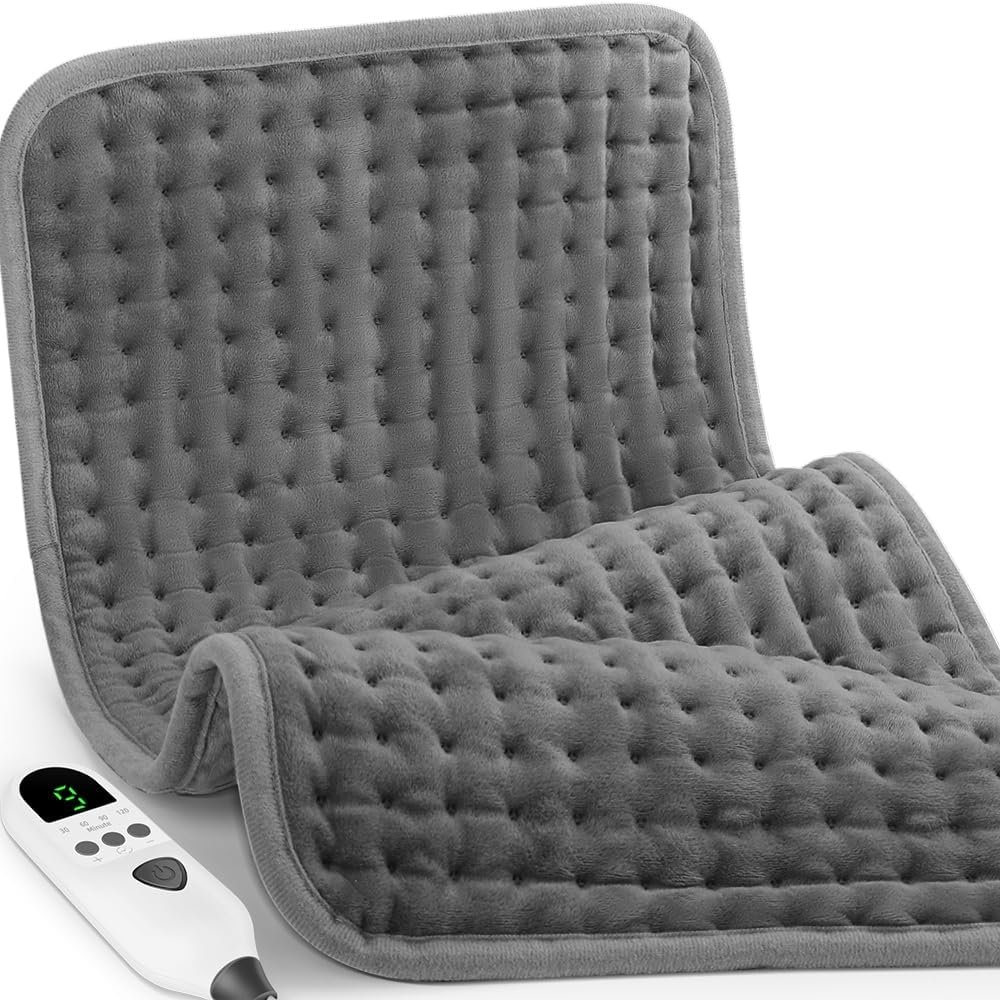 Heating Pad for Back Pain & Period Cramps Relief, 9 Heat Settings Electric Heating Pad for Neck & Shoulder, Auto Shut Off, Soft Machine Wash Fabric, Christmas Gifts for Mom, Women, 12”x24”, Gray