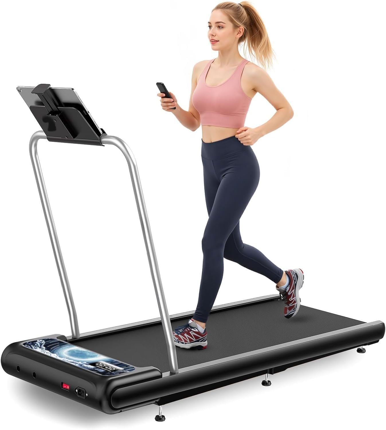 Walking Treadmill Pad with Handle Bar, Silent Fitness Equipment, Treadmill with 4-in-1 Modes, Easy Assembly, Portable Home Gym Equipment