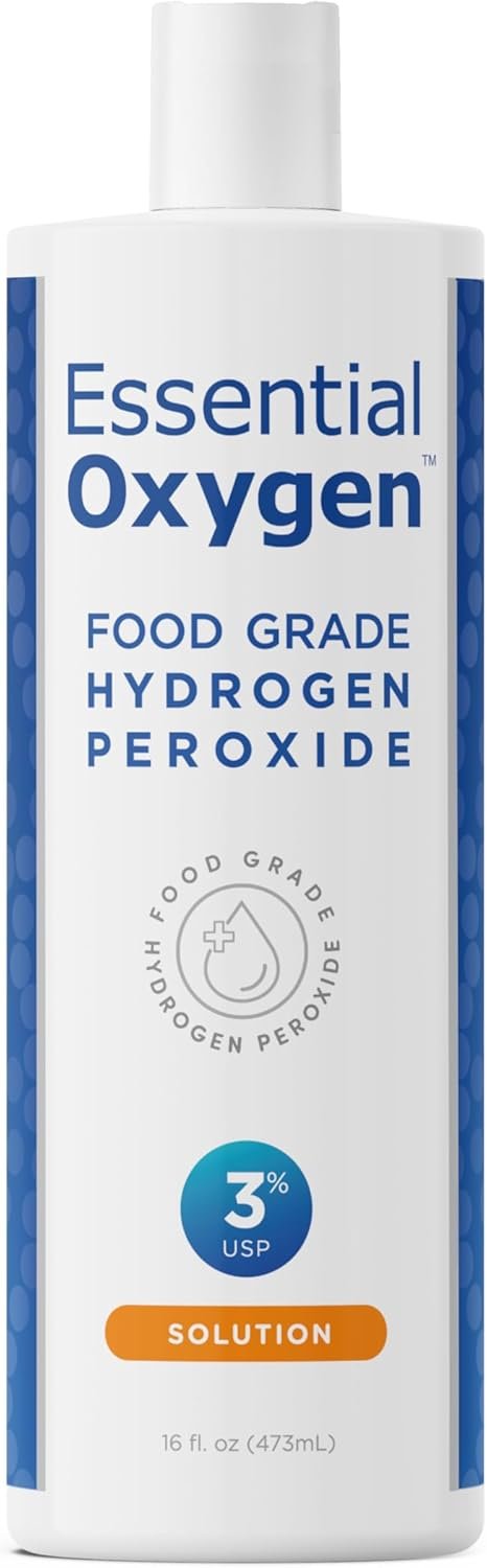 Essential Oxygen Food Grade Hydrogen Peroxide, Natural Cleaner, 3% USP, White, 16 Ounce