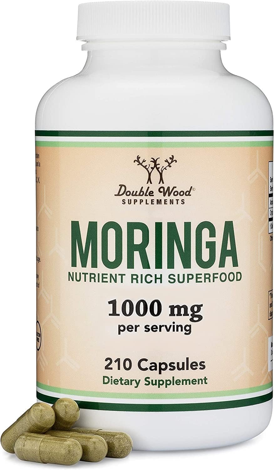 DWS Organic Moringa Capsules 1000mg – Pure Moringa Powder for Energy & Immune Support – Green Superfood Rich in Antioxidants, Essential Vitamins & Amino Acids – 105 Vegan Capsules