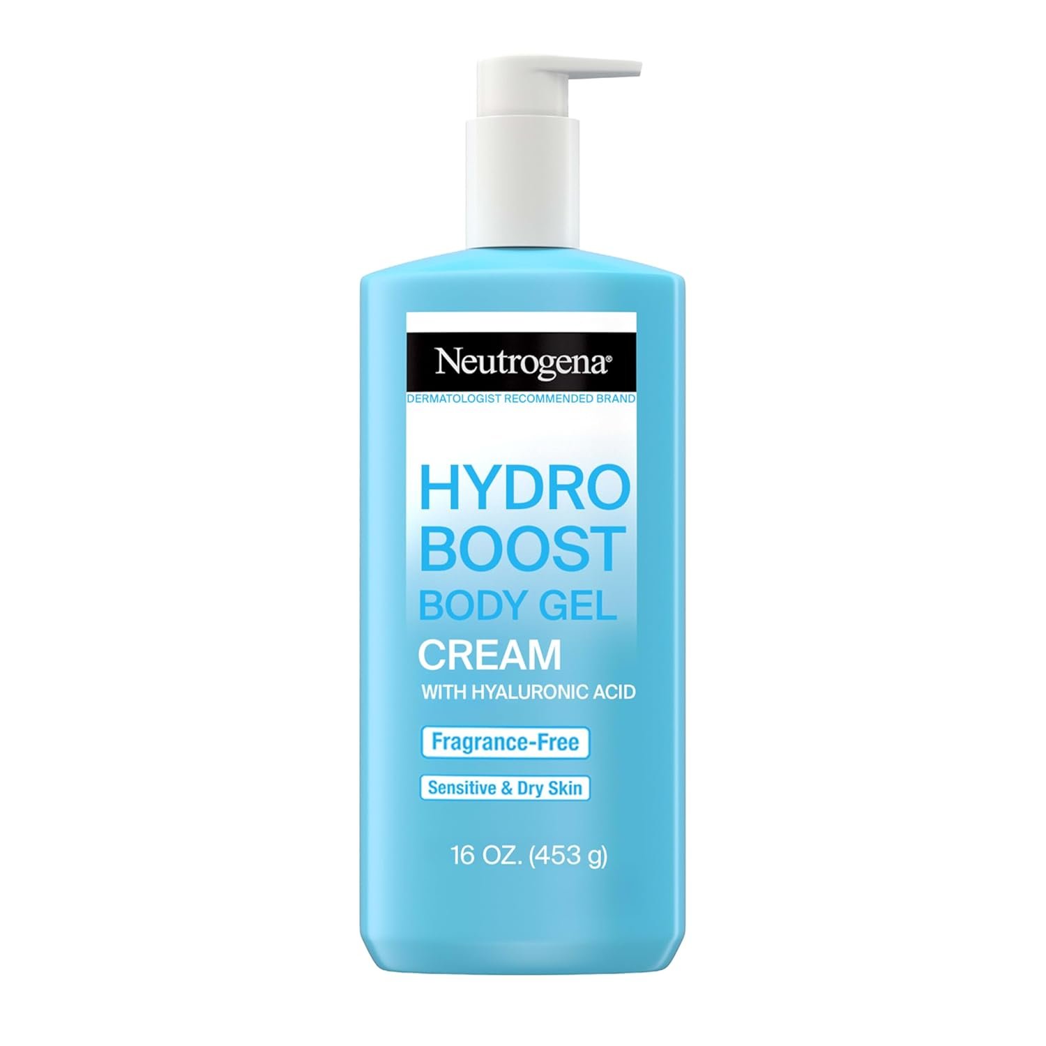 Neutrogena Hydro Boost Body Moisturizing Gel Cream with Hyaluronic Acid, Non-Greasy & Fast Absorbing, Lightweight Hydrating Body Lotion for Normal to Dry Skin, Fragrance-Free, 16 oz