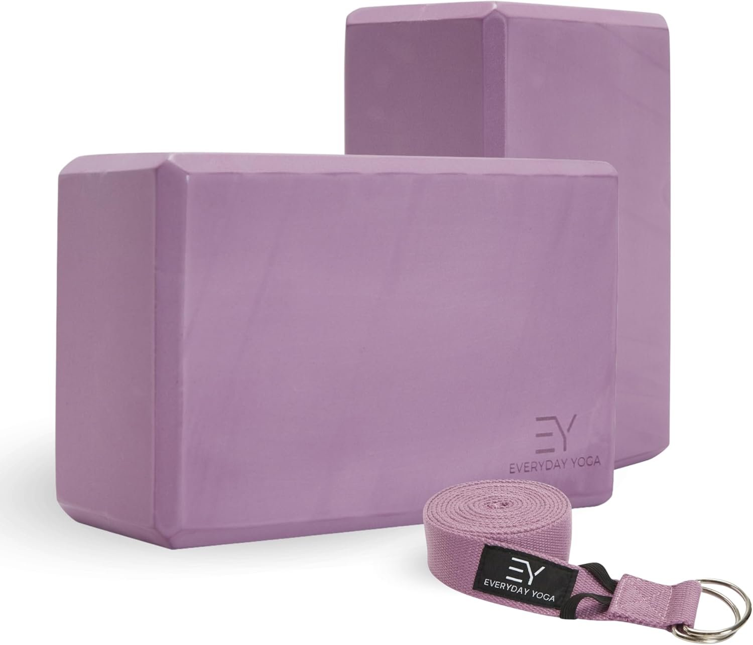 Everyday Yoga Foam Block and Yoga Strap Set, Soft Non-Slip Surface for Stability, Balance, and Deepen Stretches - Ideal for Yoga, Pilates, and Meditation Accessories