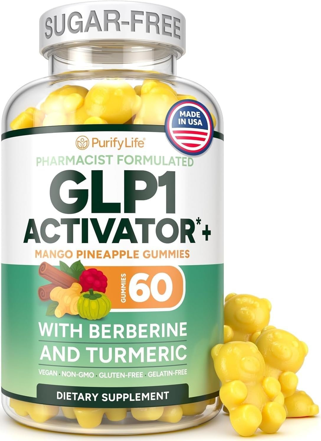GLP-1 Support Gummies – Sugar-Free Appetite & Craving Control Supplement with Berberine, Cinnamon, Turmeric, Garcinia & Raspberry Ketones – Digestion, Weight Loss, Carb Blocker, Vegan, Keto