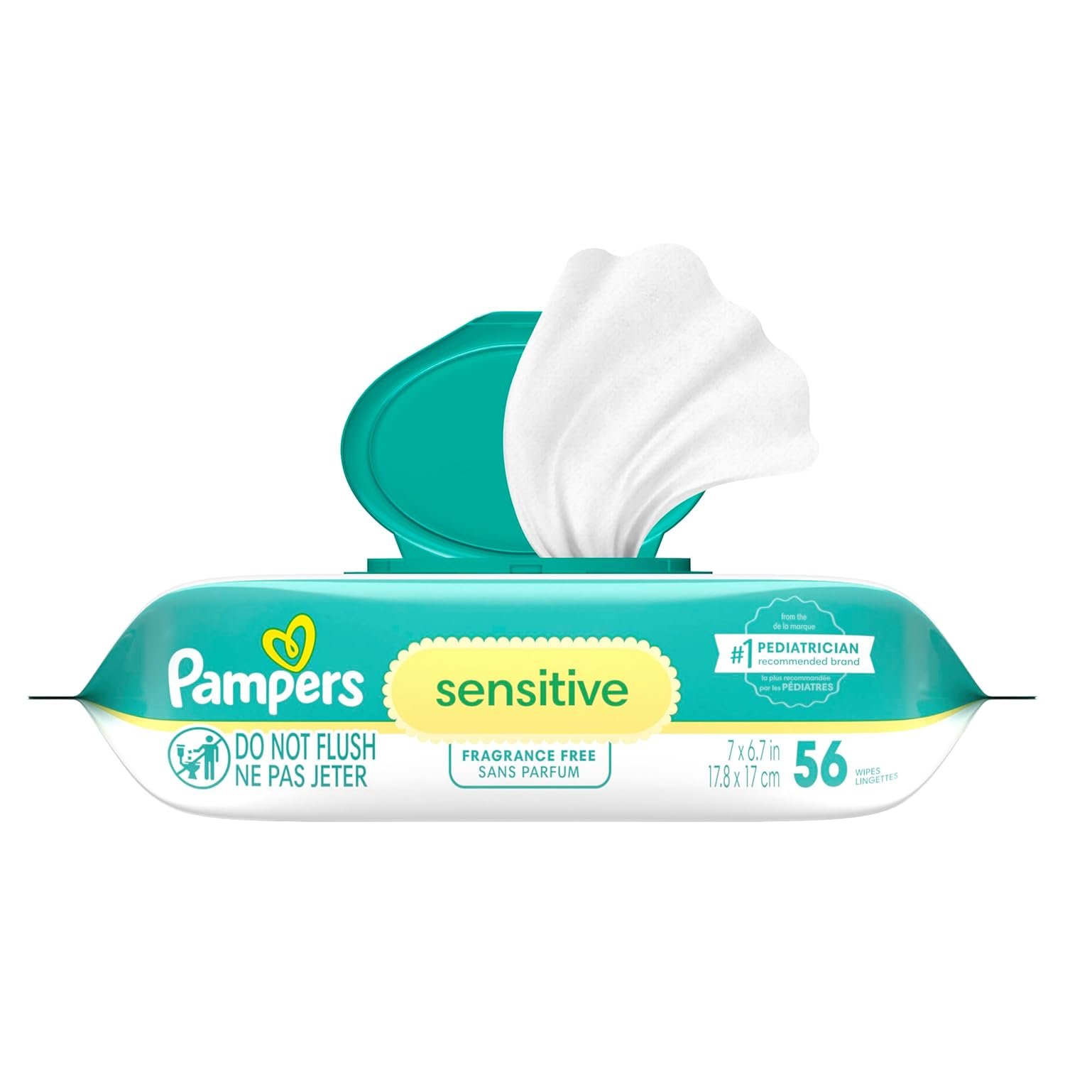 Pampers Baby Wipes Sensitive Perfume Free 1X Pop-Top Pack 56 Count