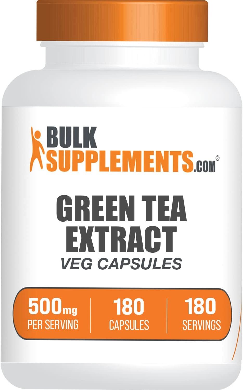 BulkSupplements.com Green Tea Extract Capsules – Green Tea Supplement, Green Tea Extract 500mg, Green Tea Pills – Vegan & Gluten Free, 1 Capsule per Serving, 180 Veg Capsules (Pack of 1)