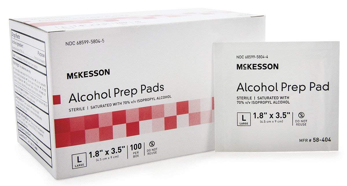 Alcohol Prep Pad, McKesson, Isopropyl Alcohol 70%, Individual Packet, Large, 3.5 X 1.7 Inch, Sterile, 100 Ct. Box, Case of 10 Boxes = 1000 Pads