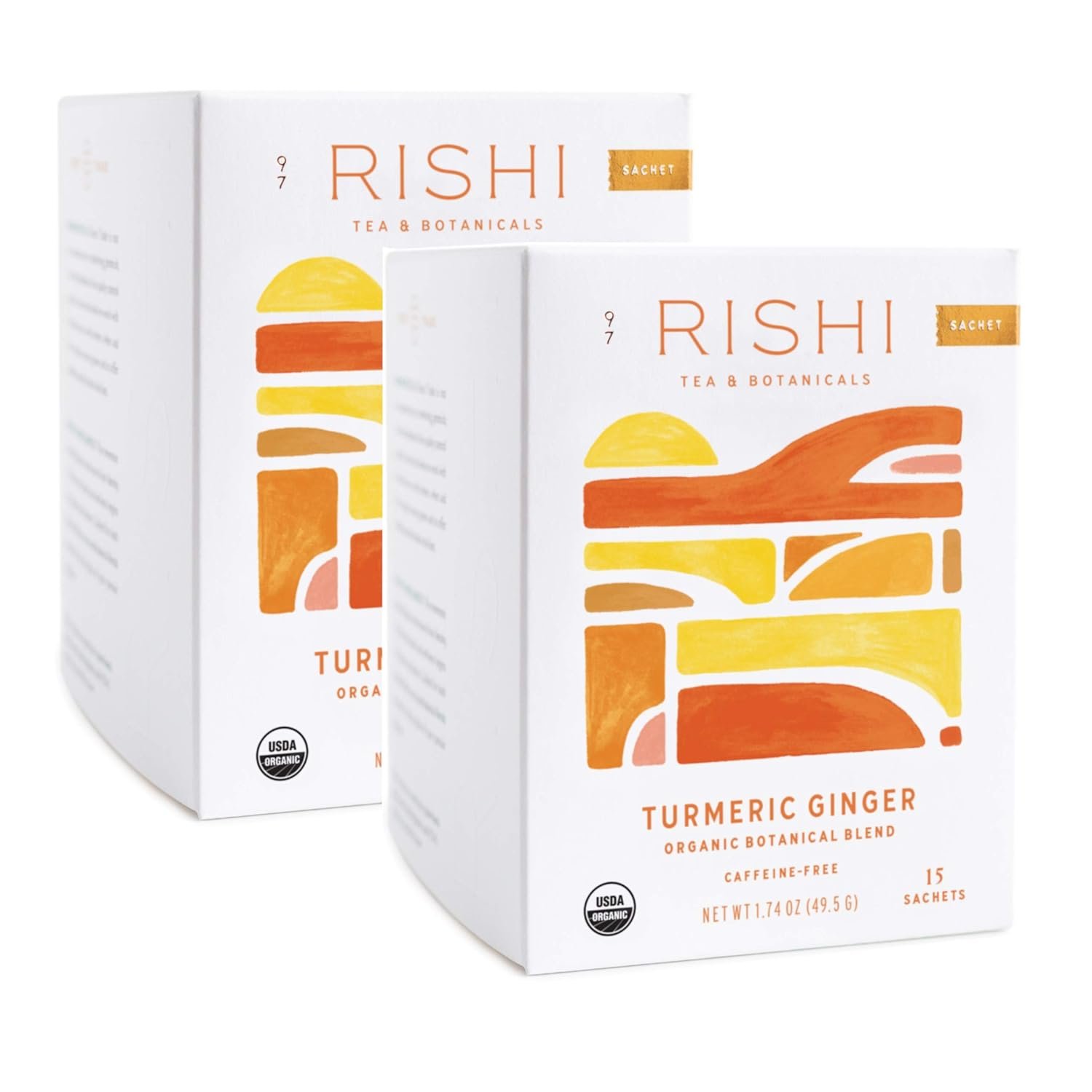 Rishi Turmeric Ginger Tea, Organic Caffeine-Free Herbal Tea Sachet Bags, 15 Count (Pack of 2)