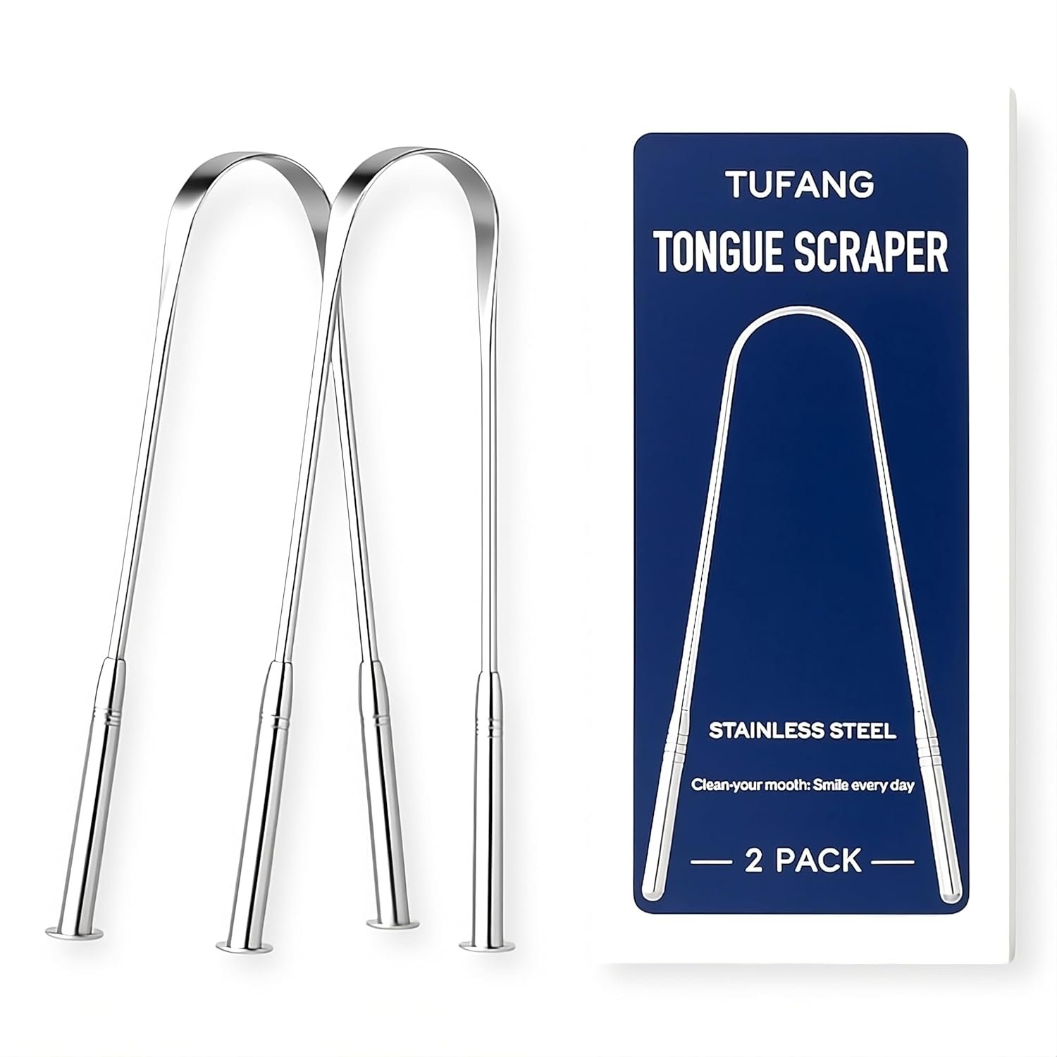 Stainless Steel Tongue Scraper (2 pack) – Rust – Resistant Metal Tongue Cleaner For Adults Bad Breath Removal Tool – Oral Hygiene Kit