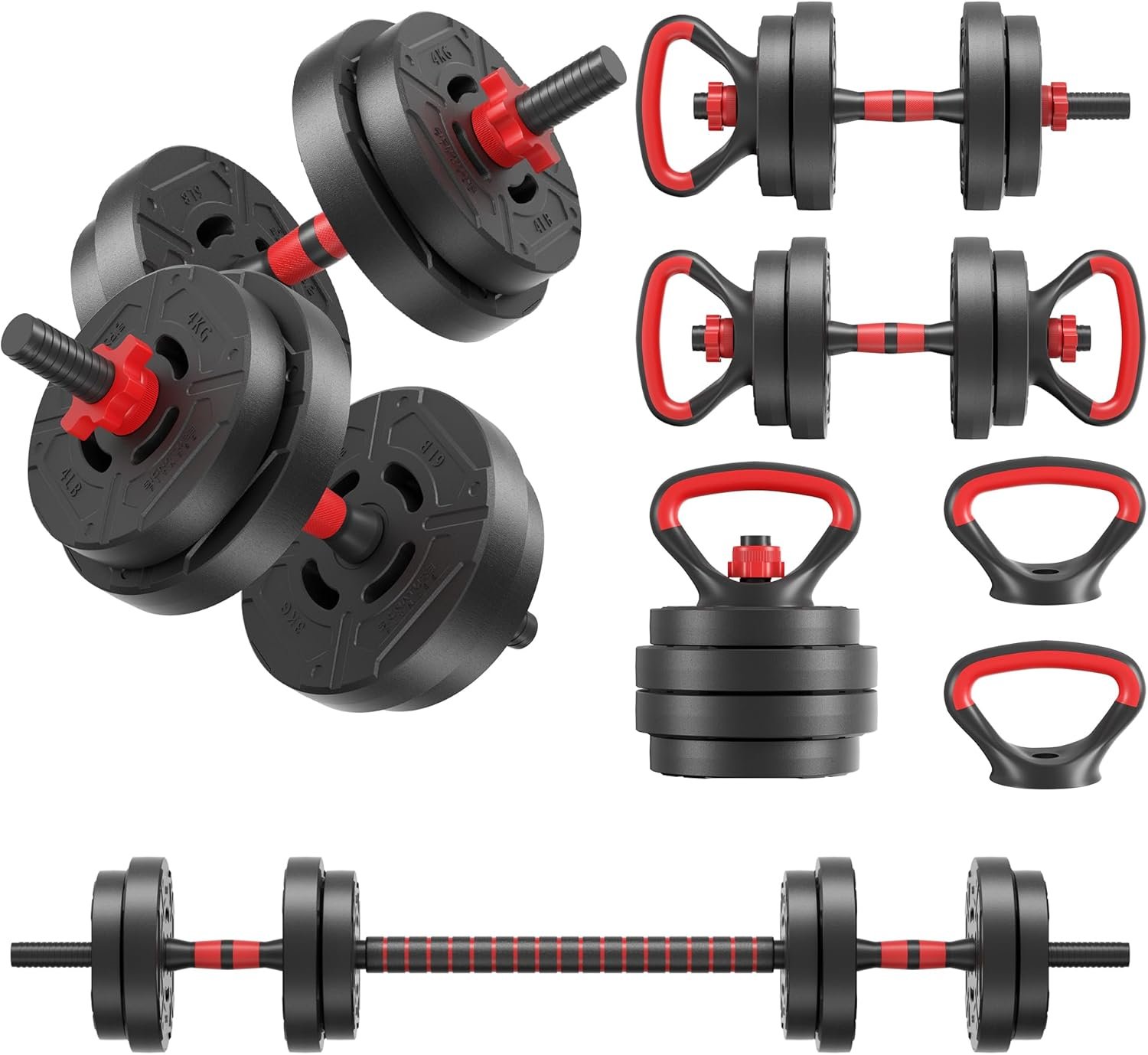 Fitvids Adjustable Dumbbell Set, 40/60LBS Free Weight Set, Multi-Functional Portable Changeable Dumbbell Barbell Kettlebell Set for Home, Multiple Style