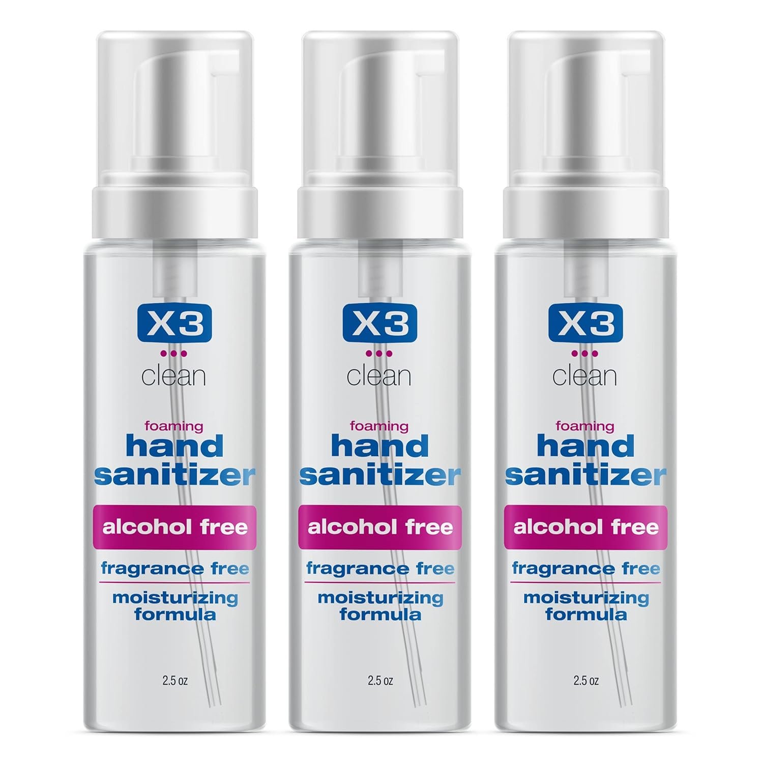 Foaming Hand Sanitizer, Alcohol Free and Fragrance Free, Kills 99.9% Germs, Moisturizing Formula, Travel Size 2.5 oz (3 Pack)