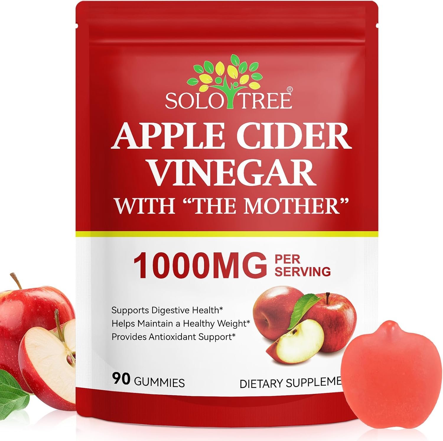 NIFEISHI Apple Cider Vinegar Gummies, (1000mg) Apple Cider Vinegar with Mother, (90Count) ACV Gummies w/Vitamin B6 & B12, Folic Acid, Vegan, Non-GMO, Gluten- & Gelatin-Free