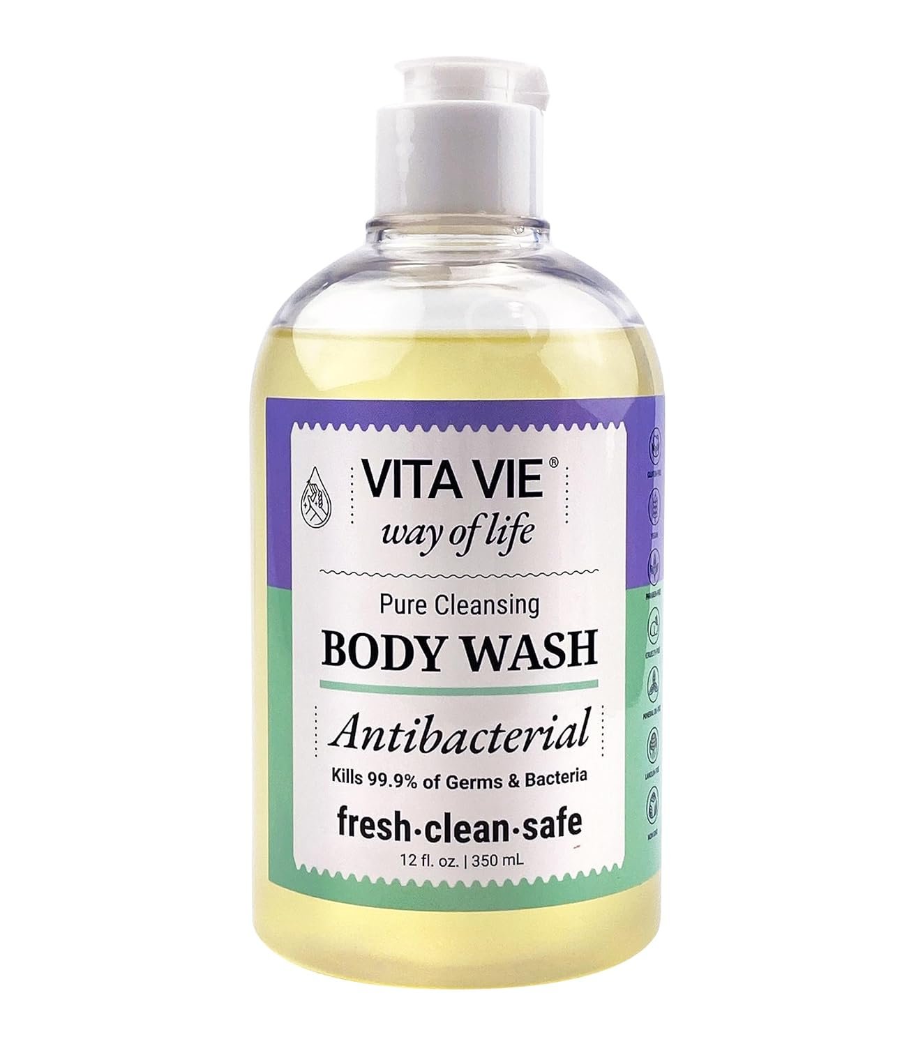 Body Wash, Lemon Scent, Antibacterial Soap for Hands and Forearms With Hazel, Willow Bark Extract, and Tea Tree Oil, Clean Nourishing Formula, Vegan, Paraben Free, Non GMO, 12 FL Oz