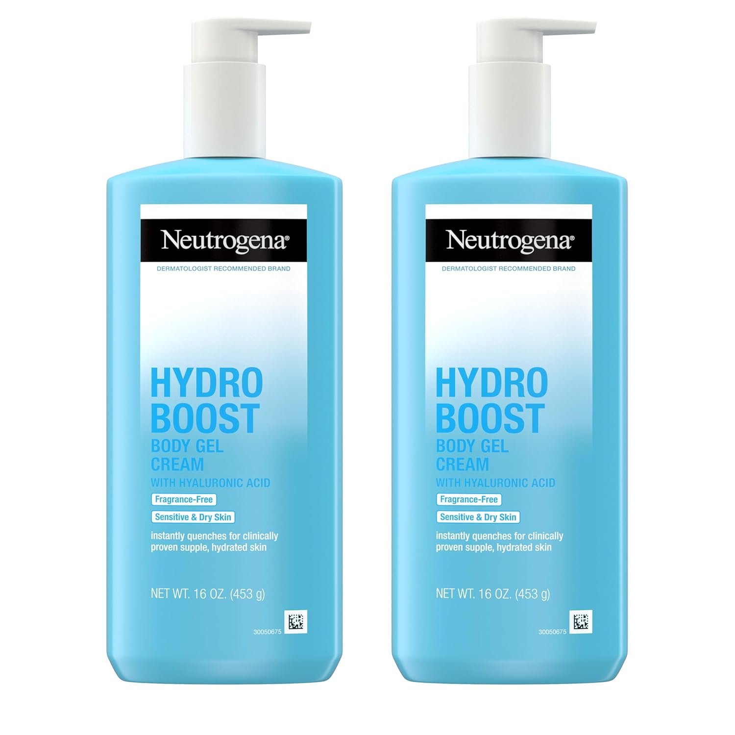 Neutrogena Hydro Boost Body Gel Cream, Hydrating Body Lotion with Hyaluronic Acid for Sensitive Skin, Fragrance-Free Hyaluronic Acid Moisturizer, 16 oz, 2 Pack