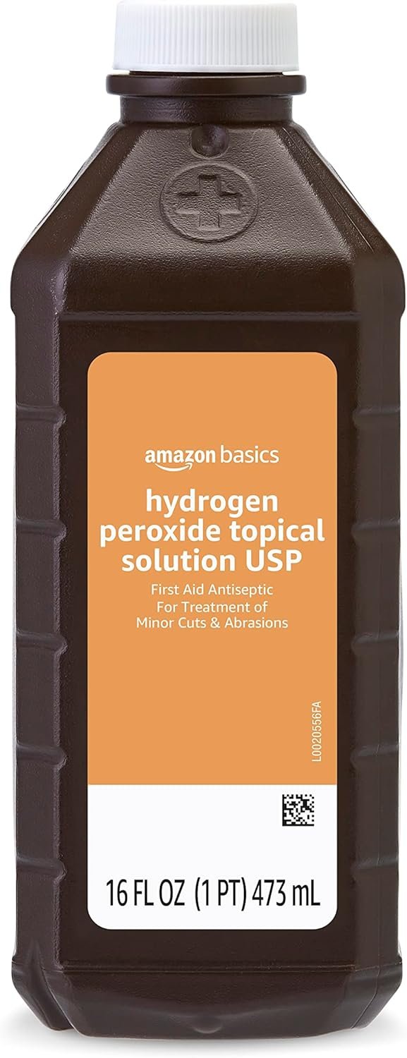 Amazon Basics Hydrogen Peroxide Topical Solution USP, First Aid Antiseptic for Cuts, Scrapes and Wound Disinfection, 16 fl oz, Pack of 1 (Previously Solimoi)