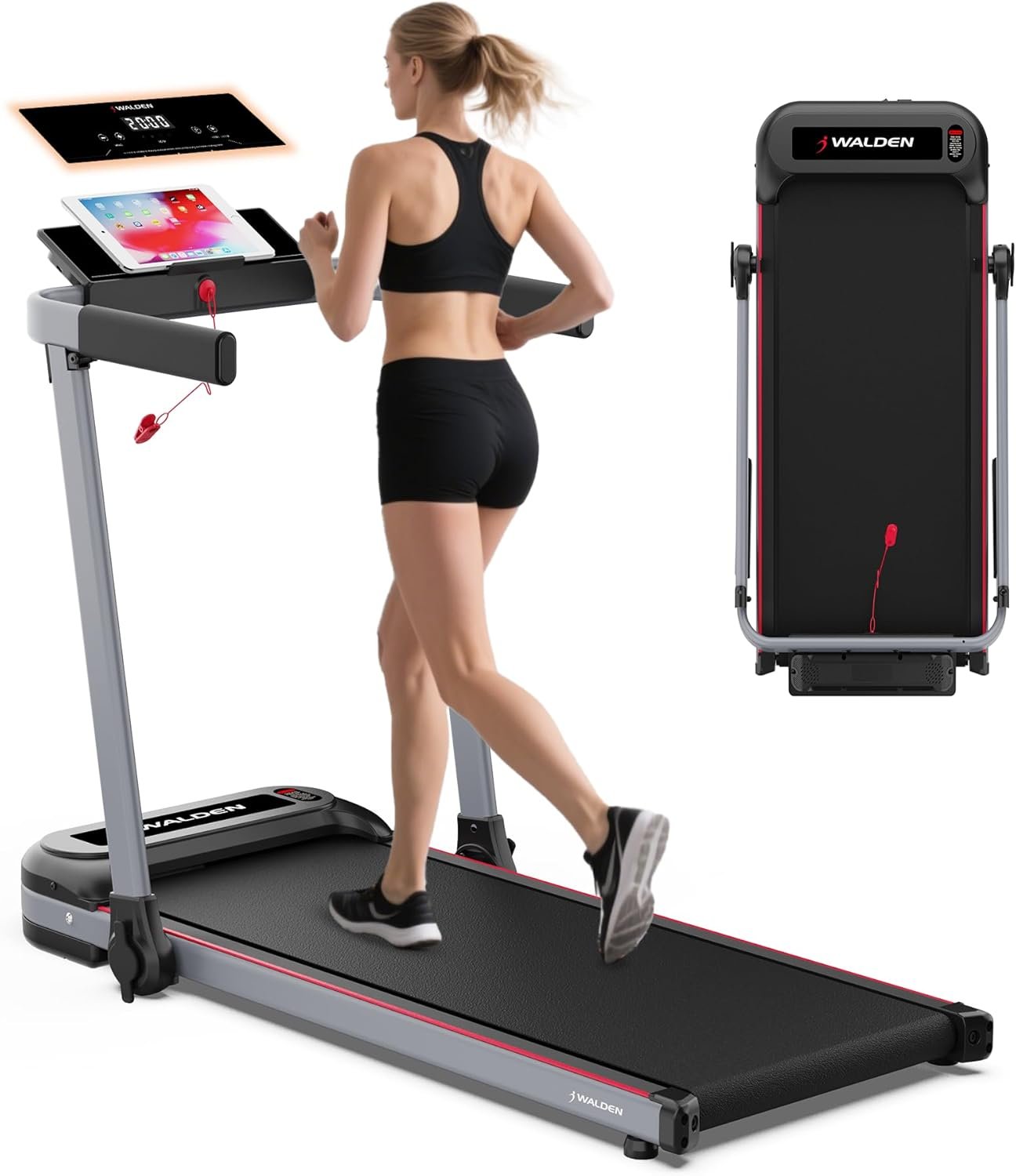 Walden Sports Folding Electric Treadmill with Handle – Portable Running Machine LCD Screen – 6.2mp/h Adjustable Speed
