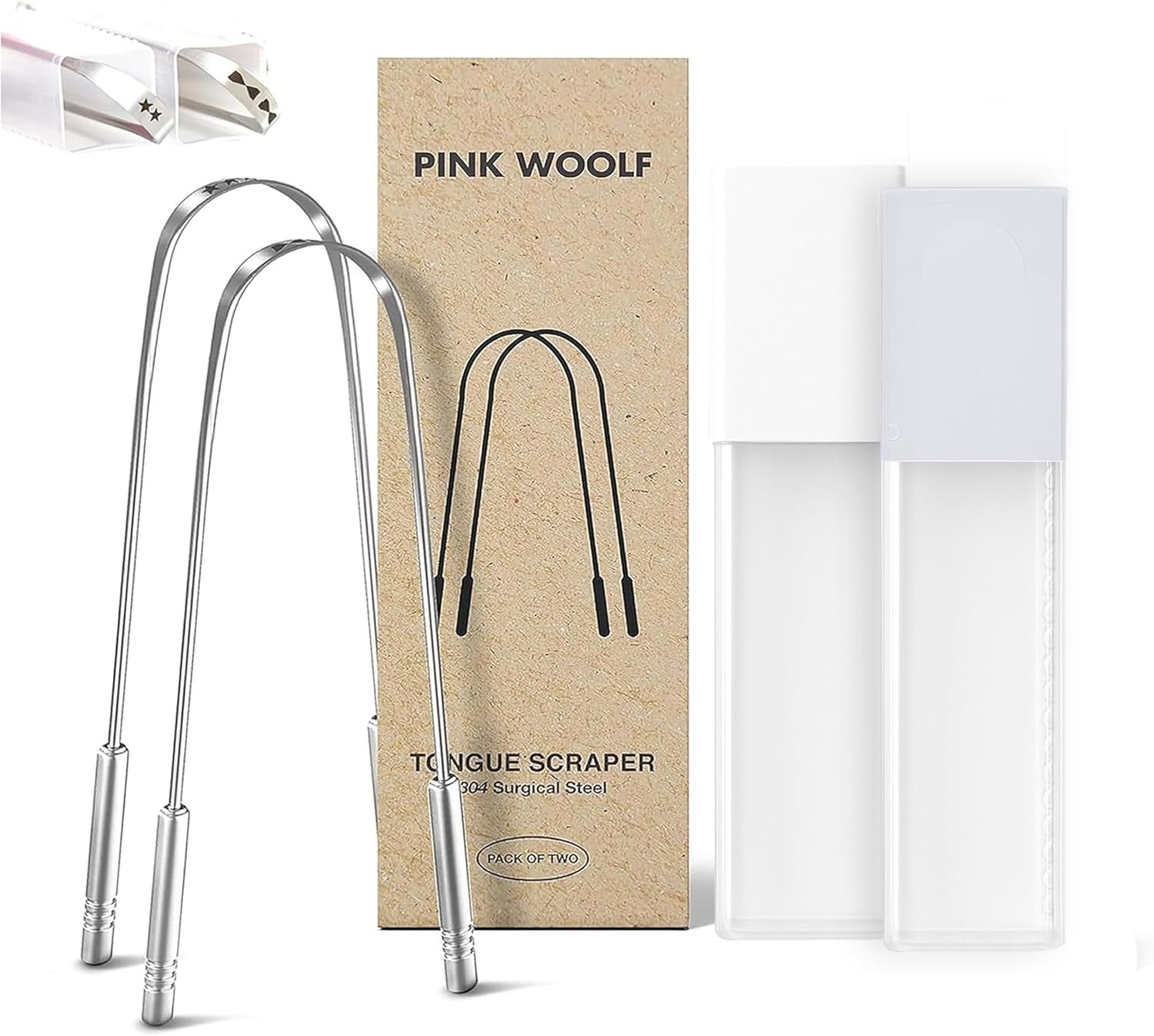 Stainless Steel Tongue Scraper for Bad Breath & Oral Hygiene – 304 Metal Tongue Cleaner, Deep Reach for White Tongue, 2 Pack with Travel Cases