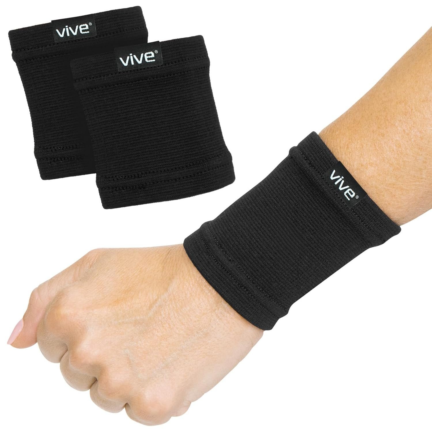 Vive Wrist Compression Sleeves for Women & Men (Pair) – Elastic Support Wristband for Pain Relief & Circulation – Wrist Support for Carpal Tunnel, Arthritis, Tendonitis – Great for Sports Injury