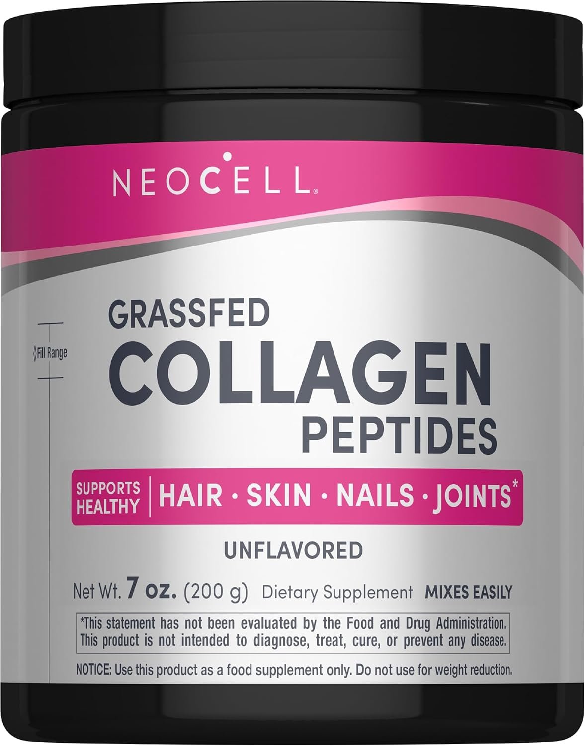NeoCell Grassfed Collagen Peptides Powder | 7 oz | Unflavored | for Women and Men | Hair, Skin, & Nails
