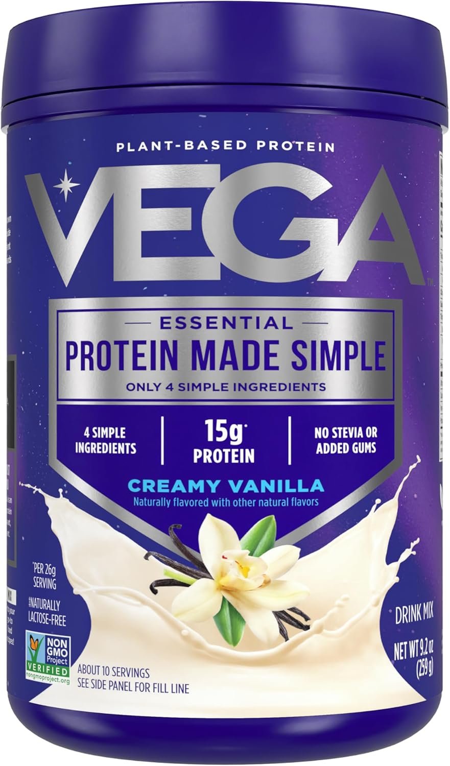 Vega Protein Made Simple Protein Powder, Vanilla – Stevia Free, Vegan, Plant Based, Healthy, Gluten Free, Pea Protein for Women and Men, 9.2 oz (Packaging May Vary)