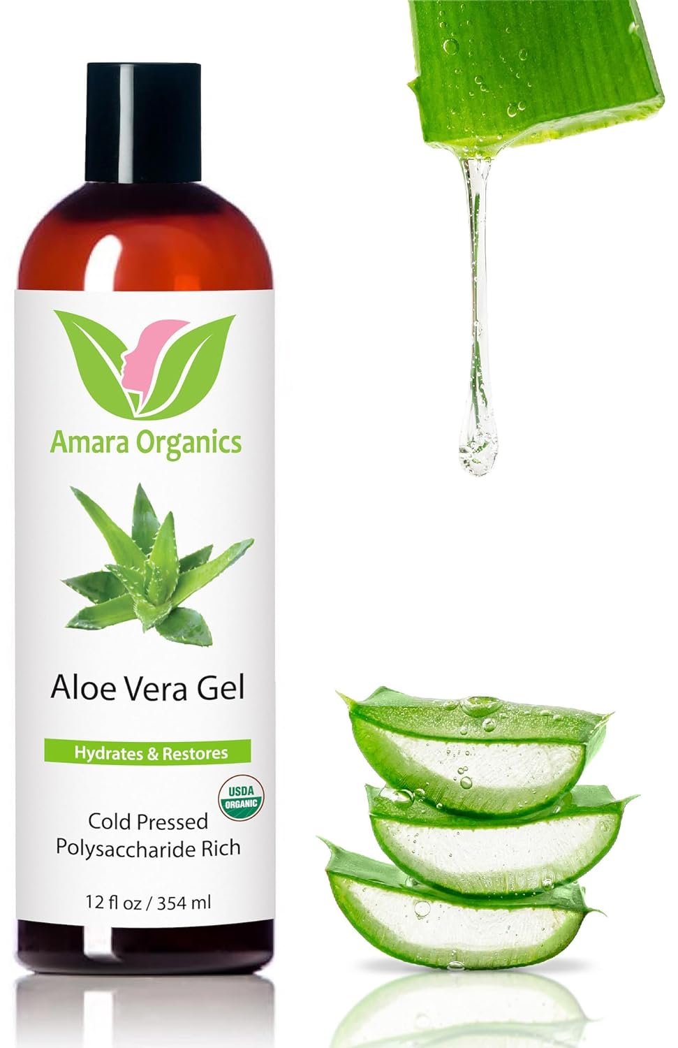 Organic Aloe Vera Gel for Skin, Face, Body, After Sun Care – USDA Certified Organic, 12 fl. oz.