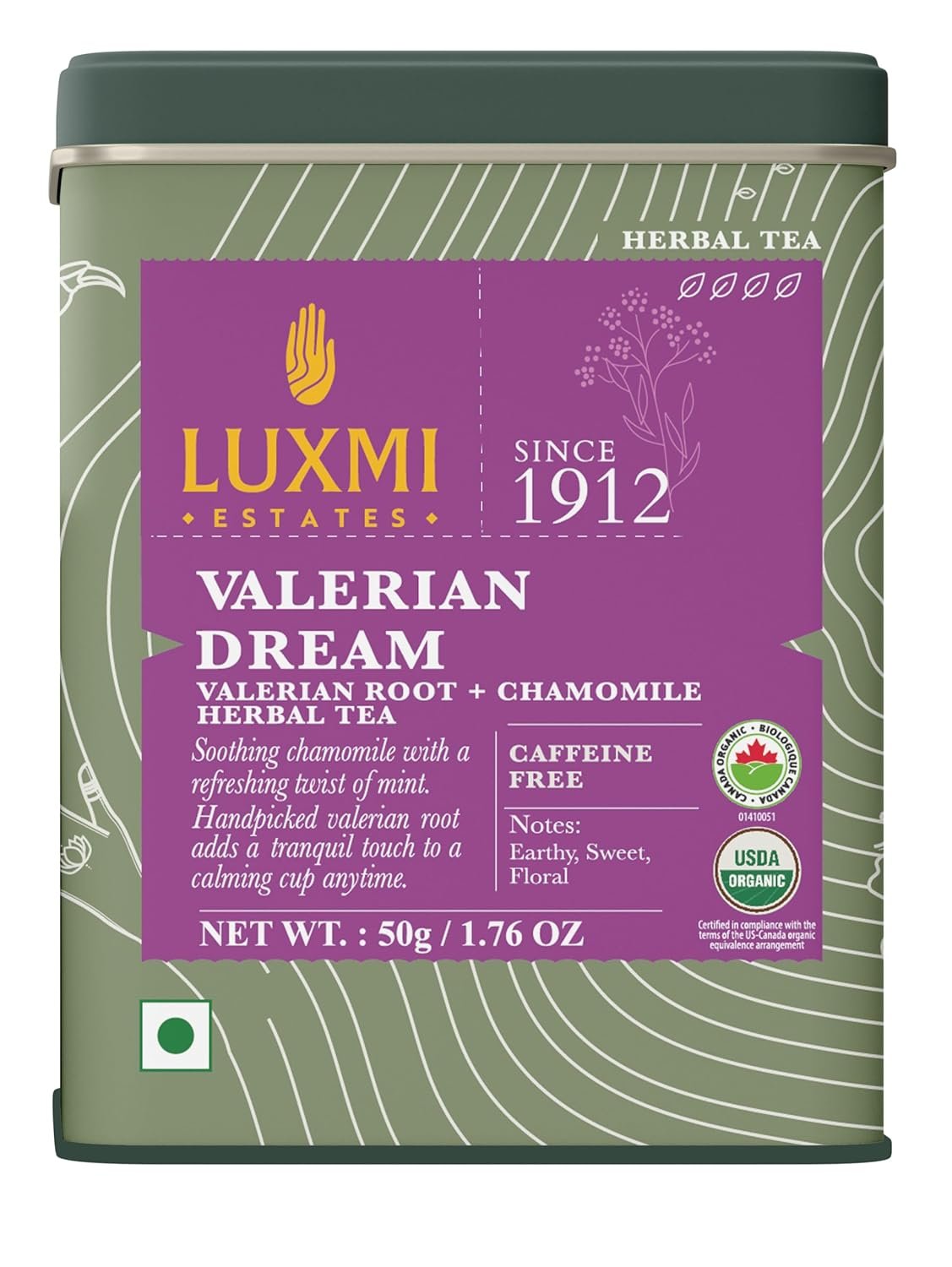 Luxmi Estates – Valerian Dream – Organic Valerian Root Tea for Sleep – Loose Leaf – 50g (25 Cups) | with Valerian Root, Chamomile & Lavender | Perfect Wellness Sleep Tea