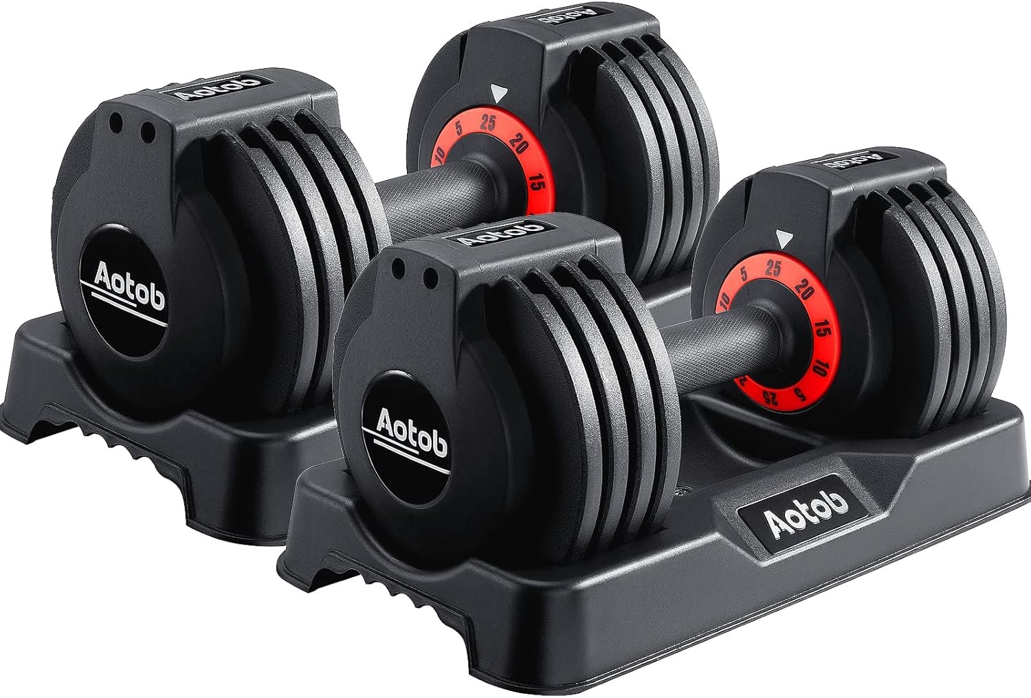 AOTOB 25/55 LBS Adjustable Dumbbell Set, Anti-Slip Fast Adjusting with Turning Handle, Adjustment for Men and Women, Weights Pair for Compact Home Gym Exercise Strength