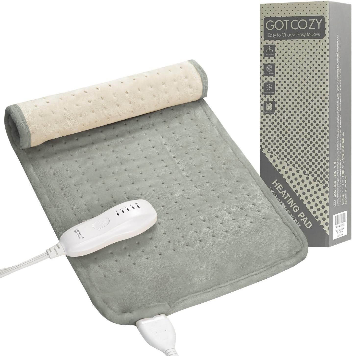 GOTCOZY Heating Pad for Back Pain Relief & Cramps,Electric Heating Pads for Neck and Shoulders with 2H-Auto Shut Off and 5 Heat Settings,Gifts for Mom Men 12”X24”(Grey)