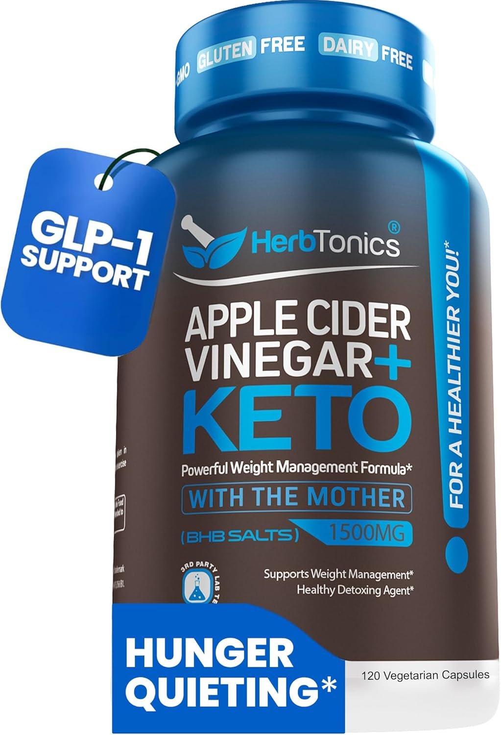 Herbtonics Metabolic Optimizer & Satiety Complex | Apple Cider Vinegar + BHB Capsules | Supports Healthy GLP-1 Levels, Fullness, Appetite, Craving & Weight Management | 120 Capsules
