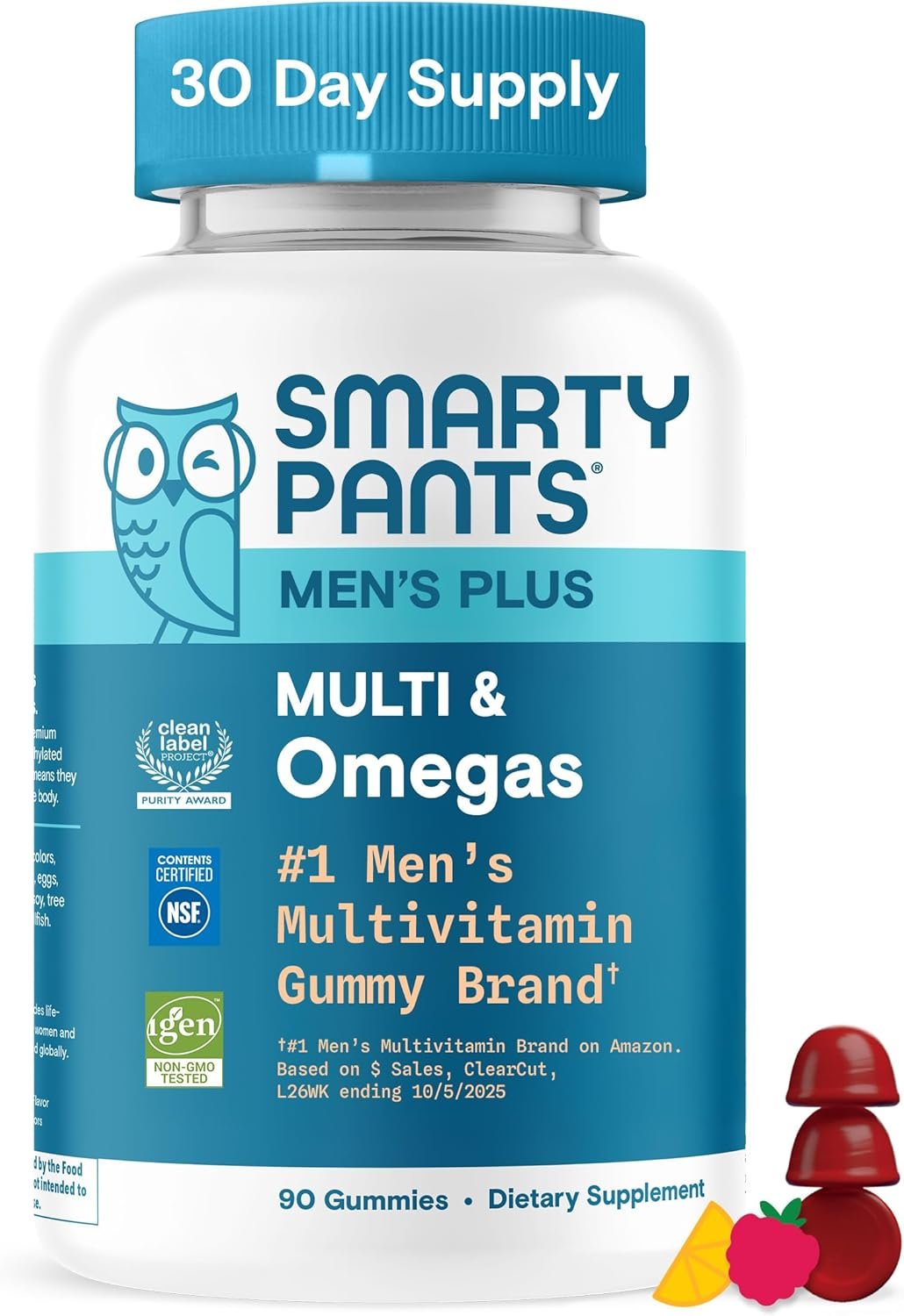 SmartyPants Men’s Multivitamin Gummies – Improved Formula: Omega 3 (DHA/EPA), Methylfolate, Vitamin D3, C, Vitamin B12, B6, Vitamin A, K, Zinc & Selenium, Gluten Free, 90 Count (30 Day Supply)