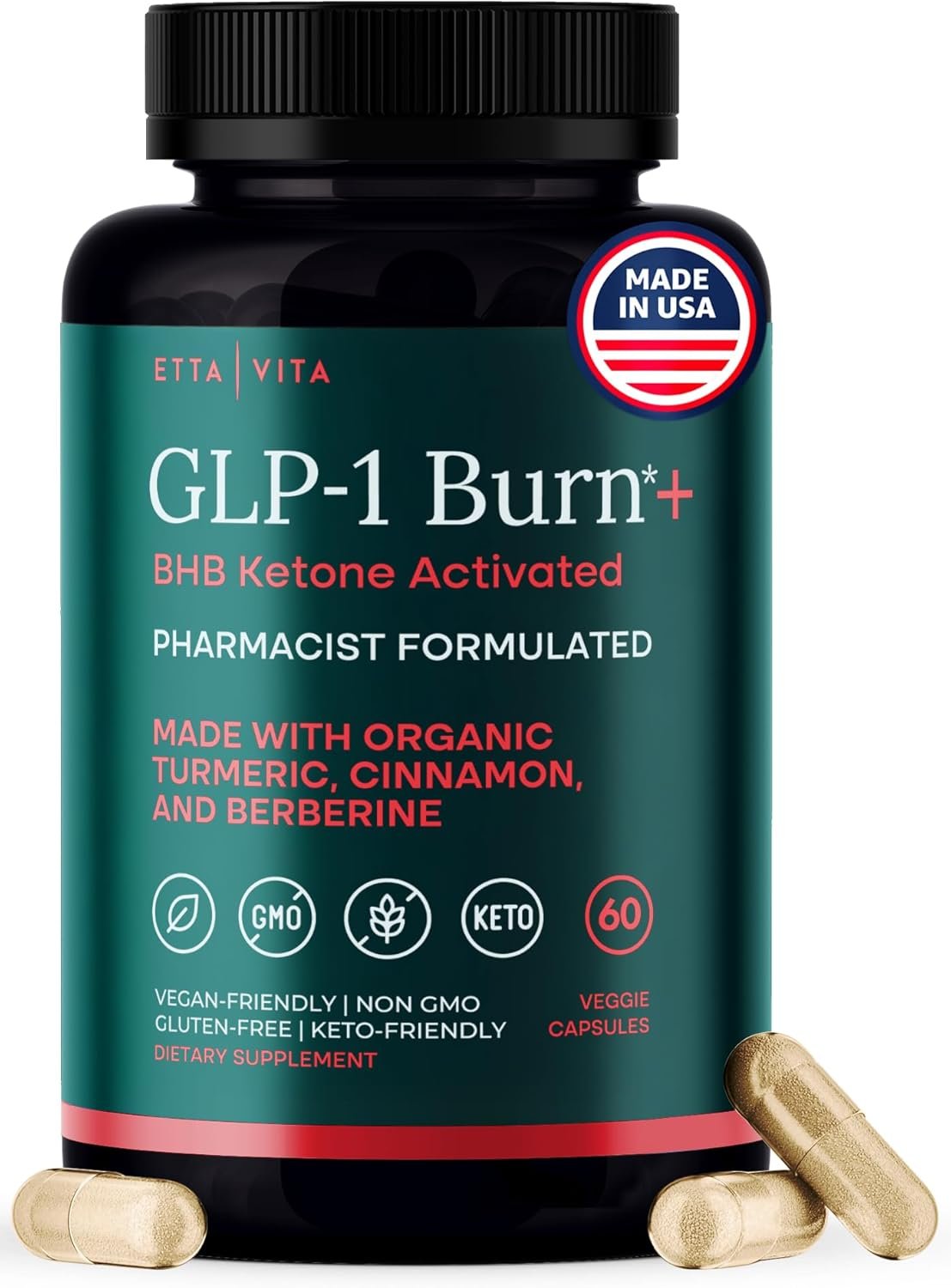GLP-1 Supplement for Appetite Support and Metabolic Health for Men and Women with BHB Ketones, Apple Cider Vinegar, Berberine HCL, Turmeric and Cinnamon – Supports Energy, Digestion and Daily Balance