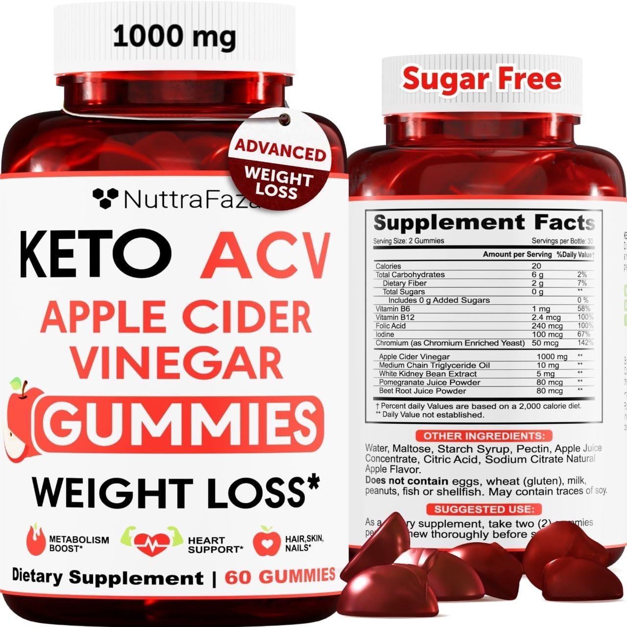 Keto ACV Gummies Advanced Weight Loss – ACV Keto Gummies for Weight Loss for Women and Men – Keto Gummies Supplement – Detox & Cleanse, Digestion – Apple Cider Vinegar – Apple Flavor