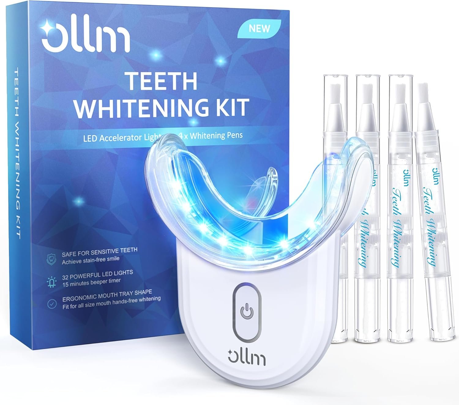 Teeth Whitening Kit with LED Light – White Sensitive Tooth 35% Carbamide Peroxide Gel Pen Dental Mouth Trays Whitener Professional Bright Brace Product System for Home Work Travel