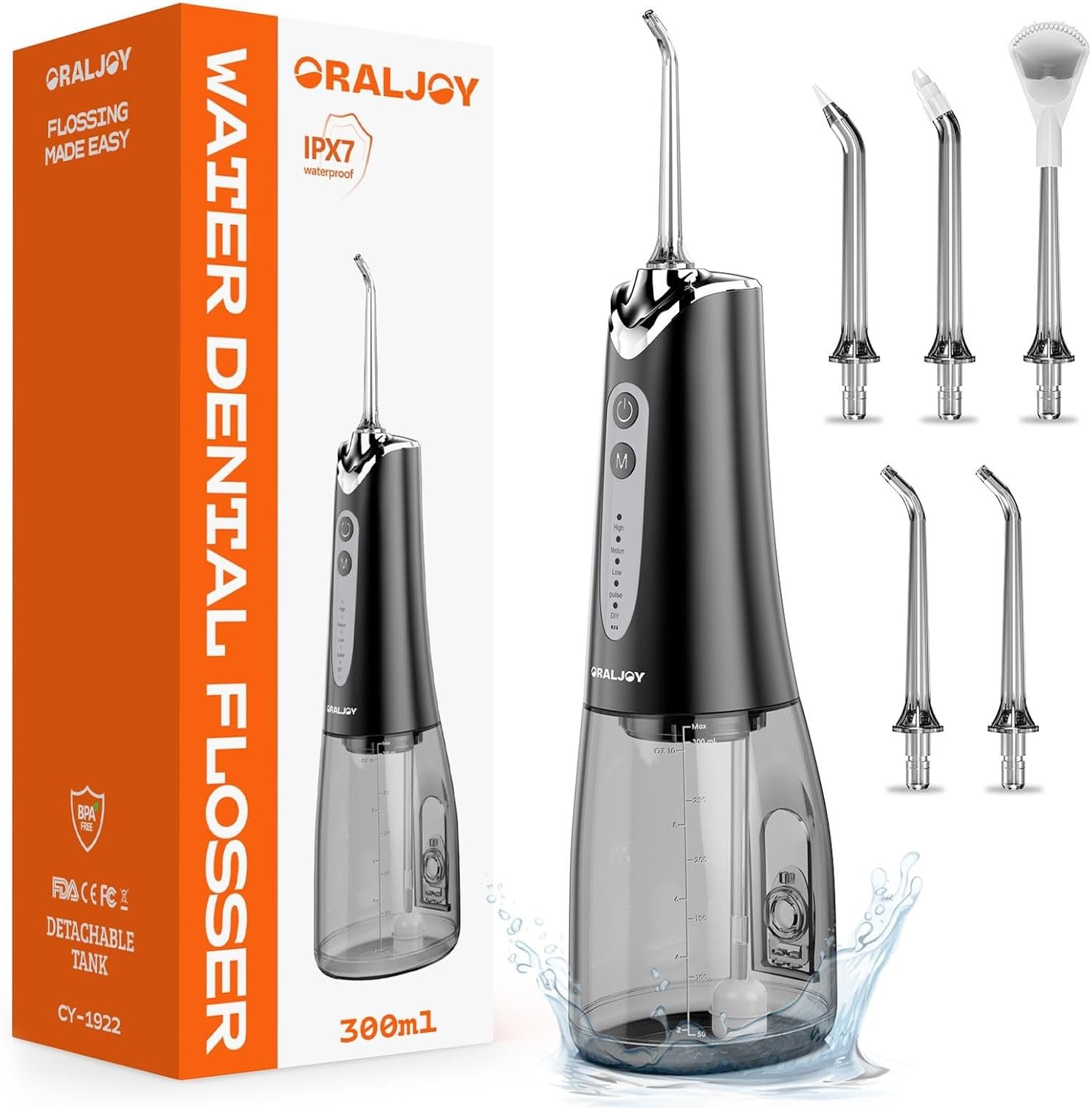 Water Dental Flosser Pick for Teeth – 300ML Portable Cordless Oral Irrigator, Rechargeable Irrigation Cleaner Professional Electric Flossing Machine for Teeth Cleaning Power Flosser Travel (Black)