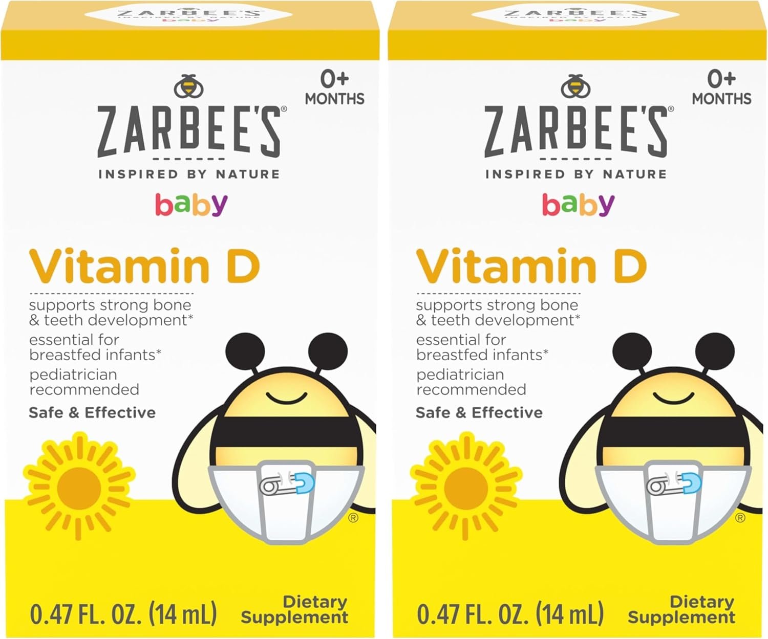 Zarbee’s Vitamin D Drops for Infants, 400IU (10mcg) Baby & Toddler Liquid Supplement, Newborn & Up, Dropper Syringe Included, 0.47 Fl Oz (Pack of 2)