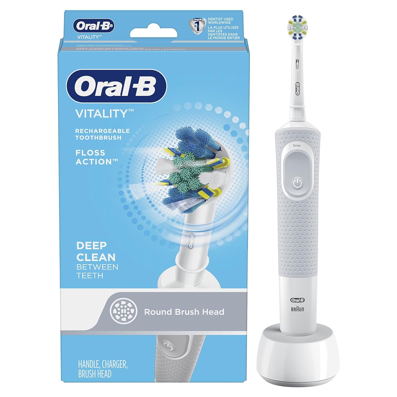 Oral-B Vitality FlossAction Electric Rechargeable Toothbrush powered by Braun, 1 Count