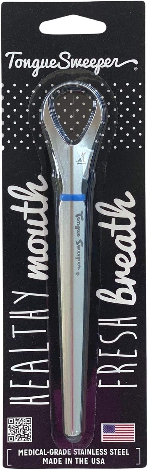 Tongue Sweeper Model P Medical Grade, Dishwasher Safe, Stainless Steel Tongue Cleaner, Reduce Bad Breath and Improve Taste, Preferred by Leading Dental Schools for Oral Hygiene, (1 Count)