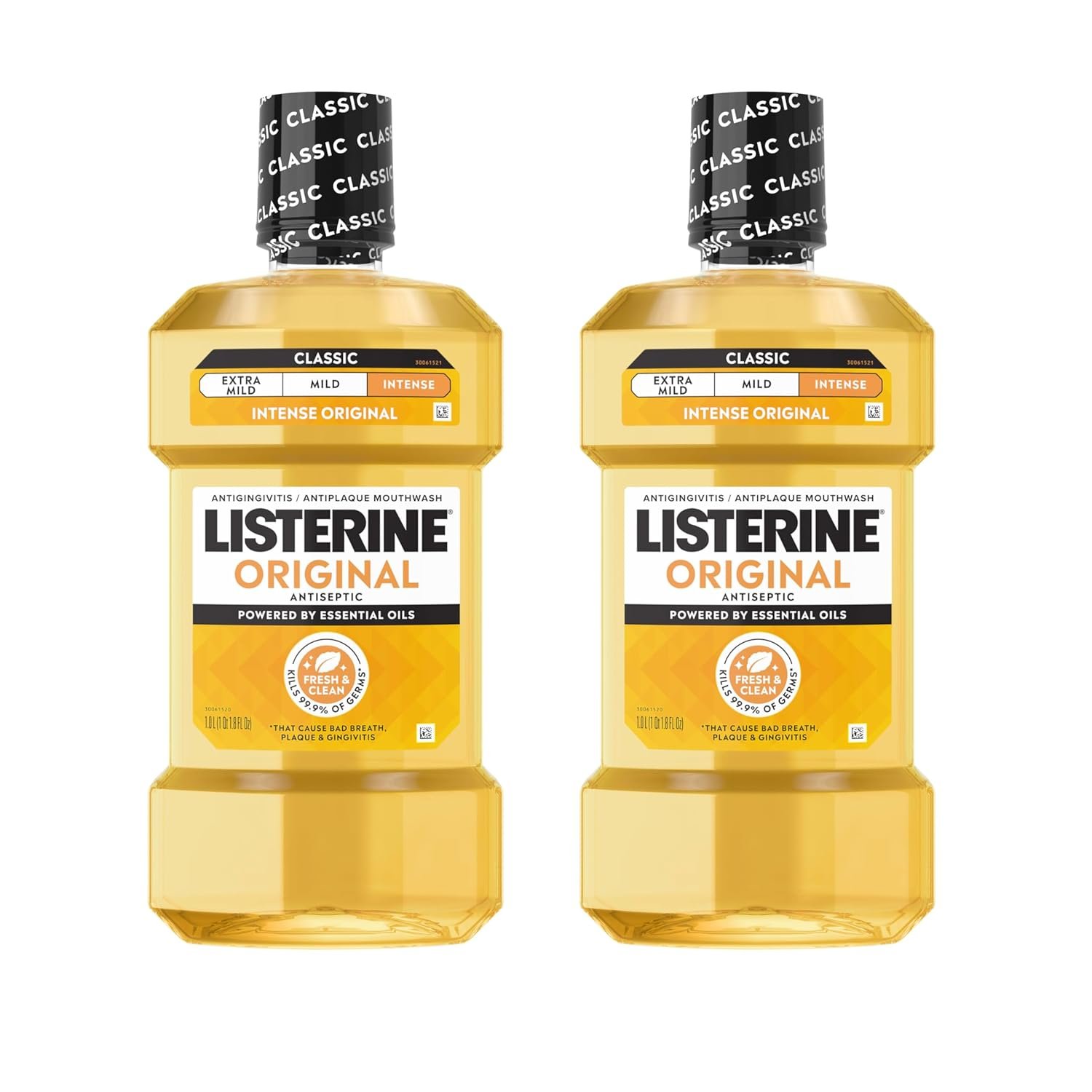 Listerine Original Intense Antiseptic Oral Care Mouthwash to Kill 99.9% of Germs That Cause Bad Breath, Plaque and Gingivitis, ADA-Accepted Mouthwash, Intense Original Flavored Oral Rinse, 1L X 2