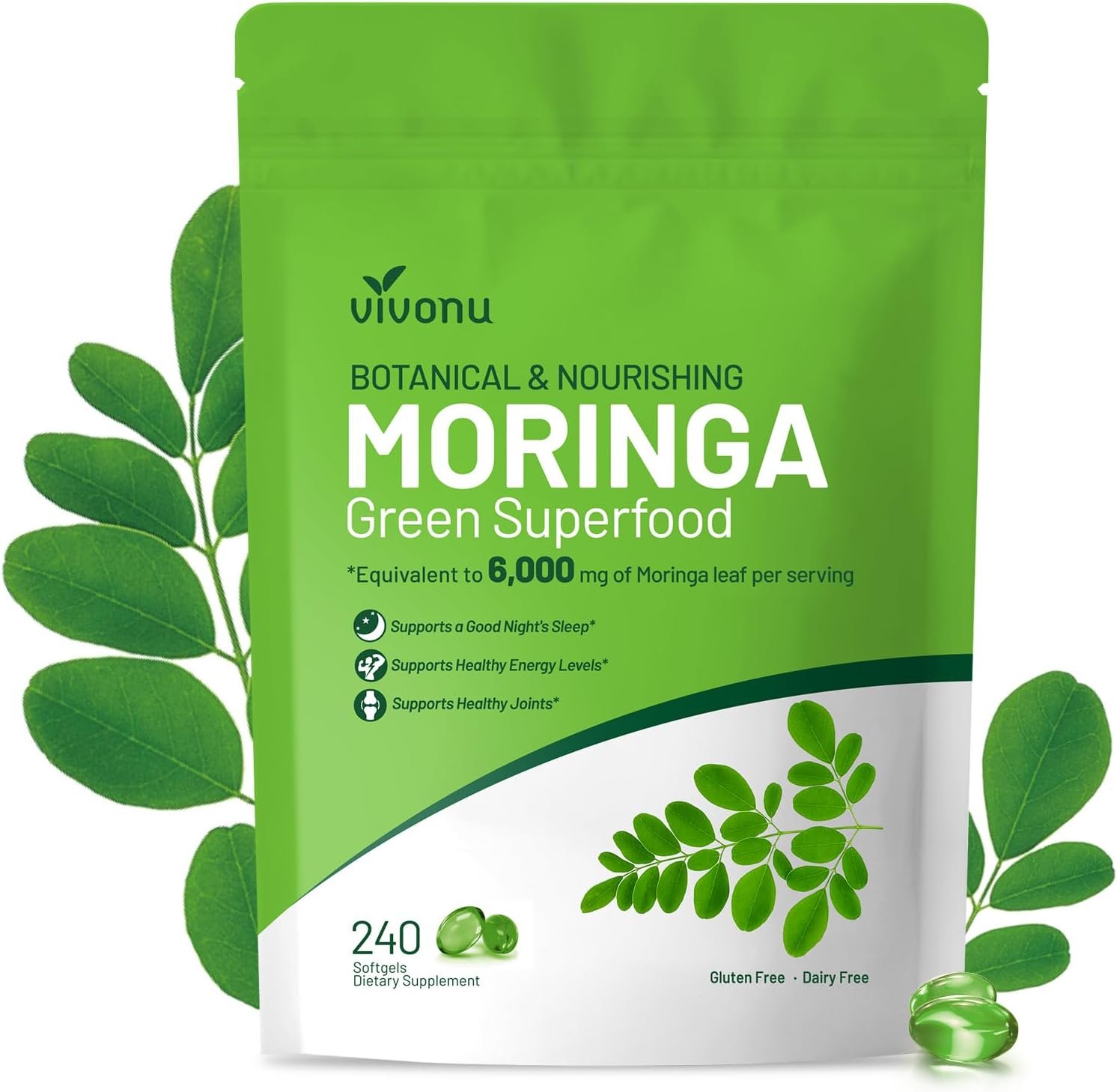 Pure Moringa Softgel, Moringa Leaf Extracts, 120 Day Supply, 30:1 Ultra-Concentrated Liposomal Tech 98% Absorption, Complete Green Superfood, for Energy, Skin, Immune & Gut Health