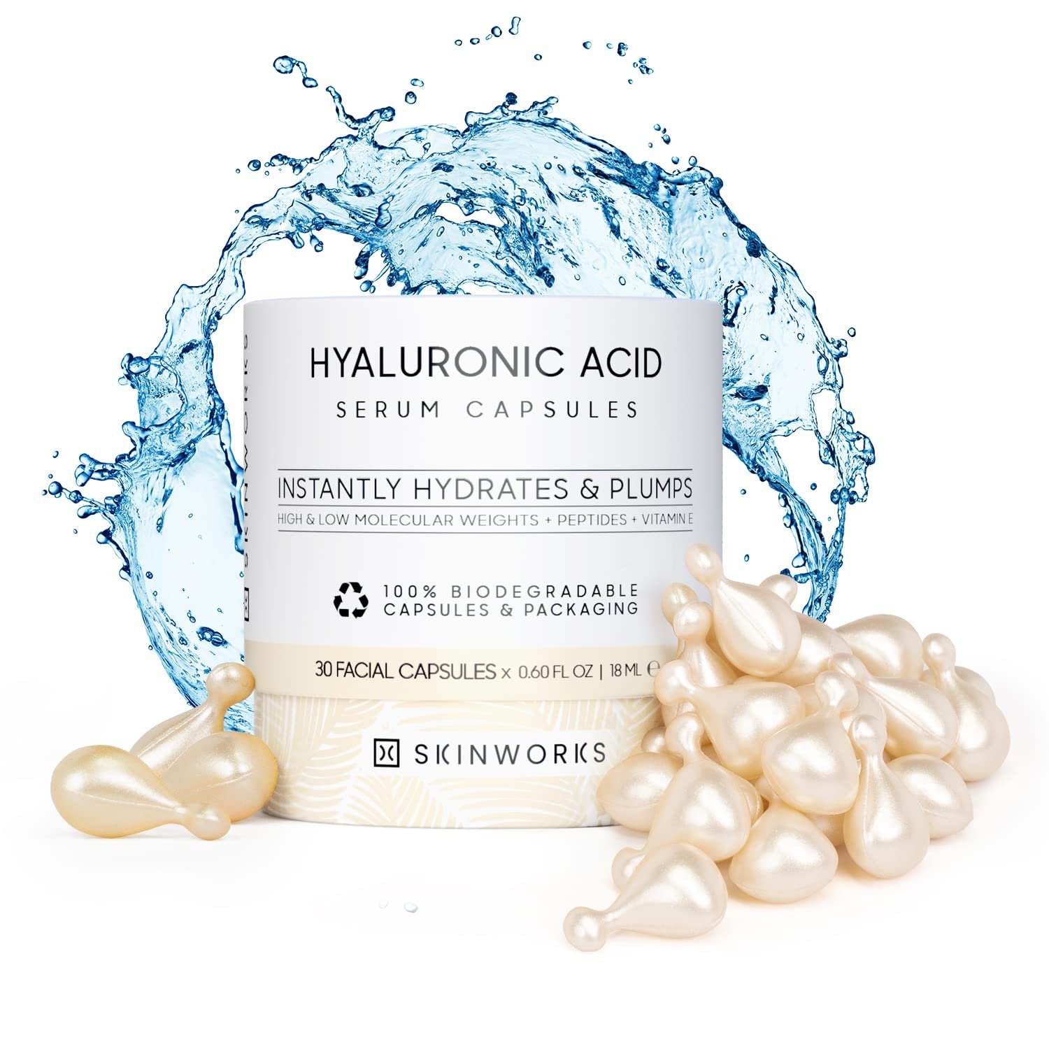 Hyaluronic Acid Serum for Face, Anti Aging Serum for Fine Lines & Wrinkles, Hydrating Glow, Face Moisturizer Plump & Repair Dry Skin, Unscented, 30 Capsules