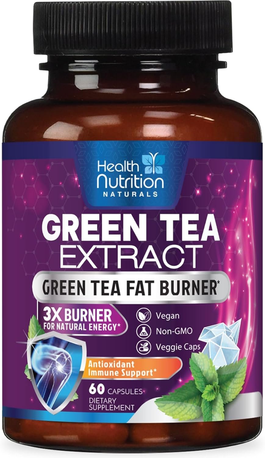 Green Tea Extract Capsules 1300mg – Standardized 45% EGCG & 98% Polyphenols – 3X Strength Green Tea Pills for Natural Energy – Herbal Supplement with Heart & Antioxidant Health Support – 60 Capsules