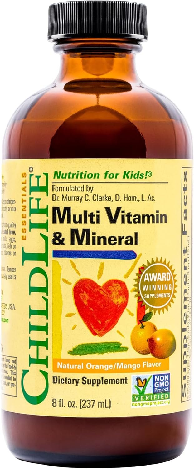CHILDLIFE ESSENTIALS Kids Multivitamin & Mineral – Kids Vitamins, Liquid Multivitamin for Kids, Toddler Multivitamins, Liquid Vitamins, Baby Multivitamin – Natural Orange & Mango, 8 Fl Oz (Pack of 1)