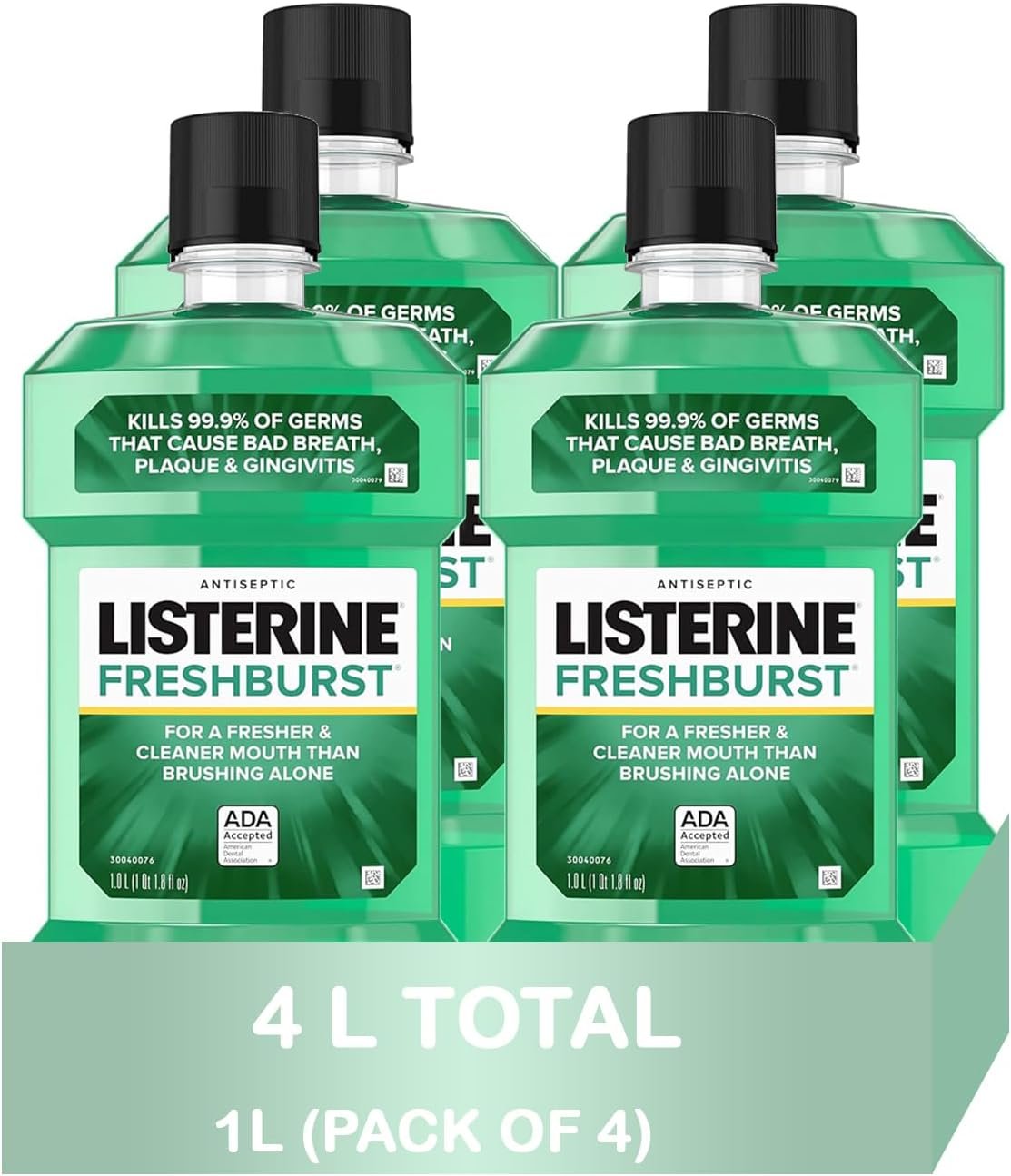 Listerine Freshburst, Antiseptic Mouthwash Oral Care Formula, Freshburst, 1.00 L (Pack of 4)