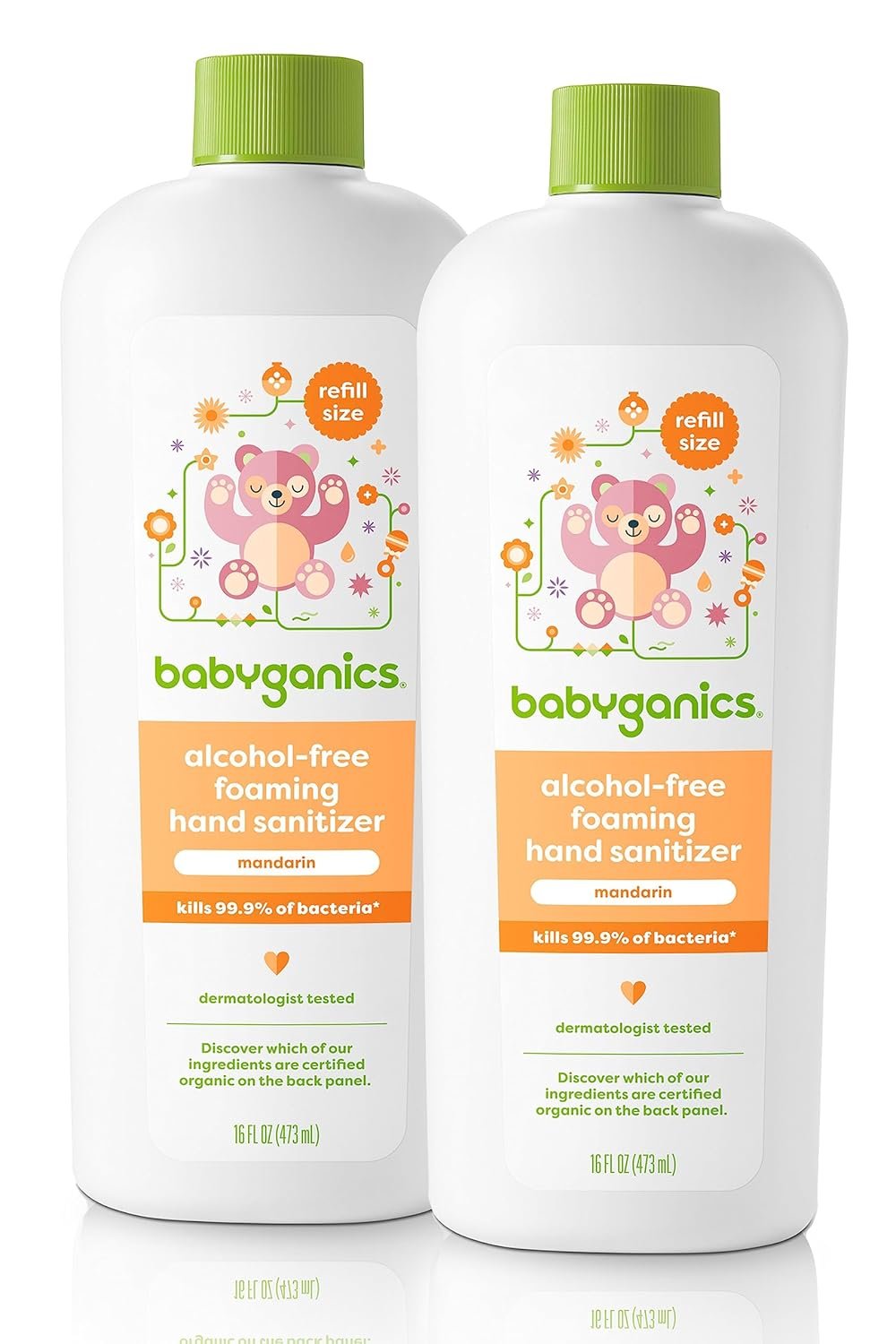 Babyganics Foaming Hand Sanitizer Refill, Alcohol Free, Mandarin, Kills 99.9% of Common Bacteria, Moisturizing, 16 Fl Oz (Pack of 2)