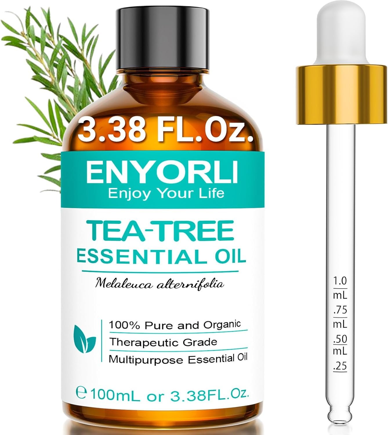Tea Tree Essential Oil 3.38 fl oz, 100% Natural Aromatherapy Oil for Skin Care, Hair Care, Diffuser and DIY Products, Self Care Gift for Couples, Women and Men