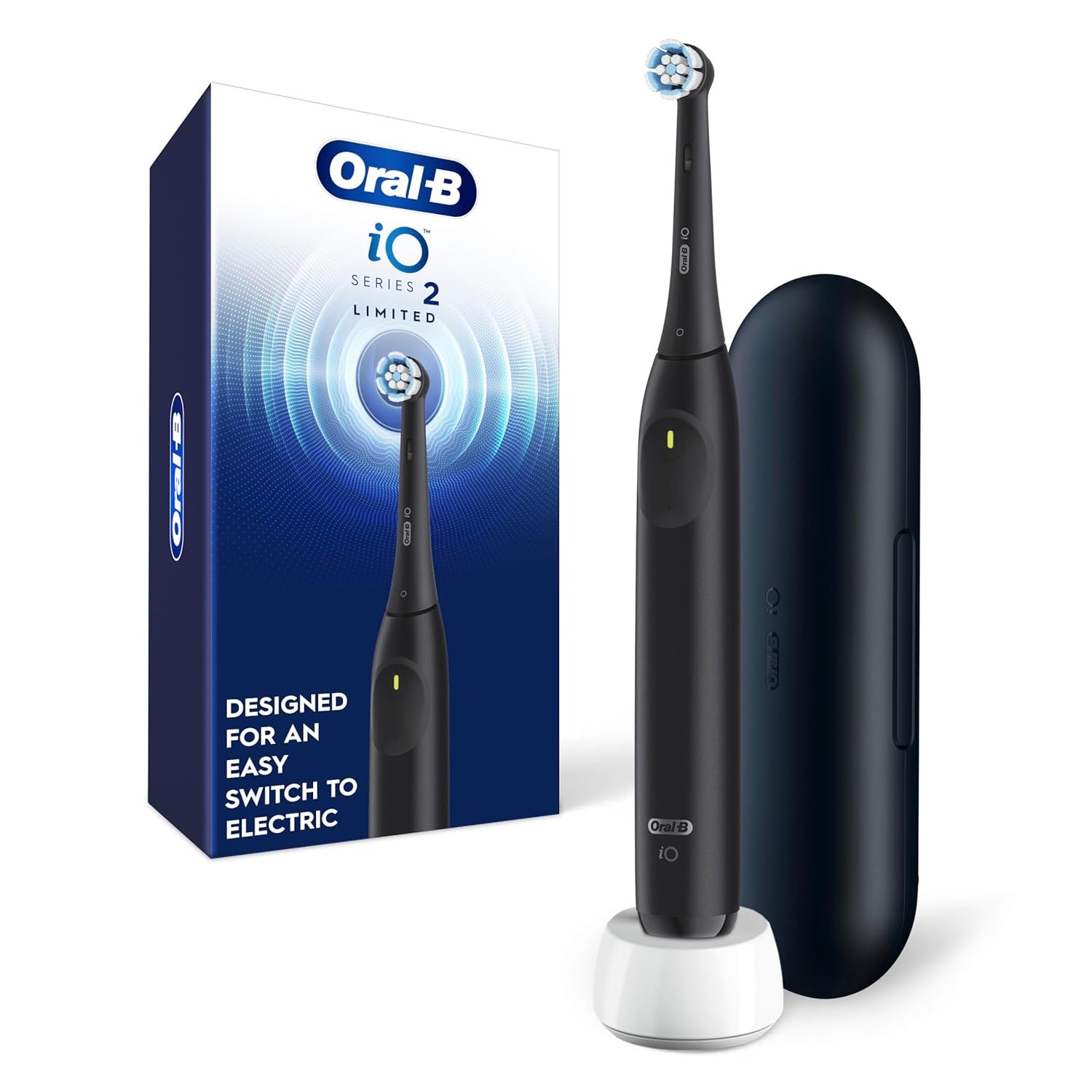 Oral-B iO Simple Clean Rechargeable Electric Powered Toothbrush, Night Black with 1 Gentle Care Brush Head and 1 Black Travel Case – Automatic Pressure Sensor to Protect Gums – 3 Modes – 2 Min Timer