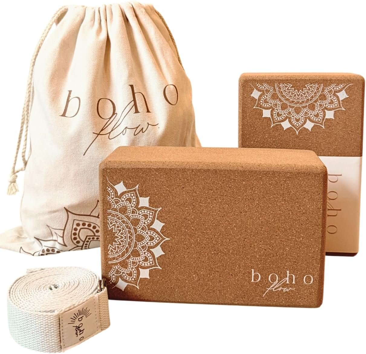 Cork Yoga Block 2 Pack with Strap & Bag | Premium Eco-Friendly Cork Bricks 9”x6”x3” | Heavy-Duty, Non-Slip & Durable Yoga Props | Plastic-Free, EVA-Free, Non-Toxic